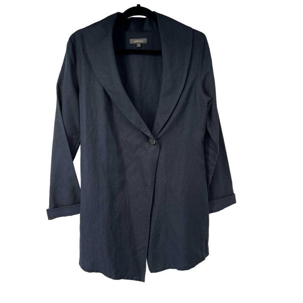 Rabalder Navy Blue Linen Cotton Blend Single Button Closure Blazer Sz M Womens